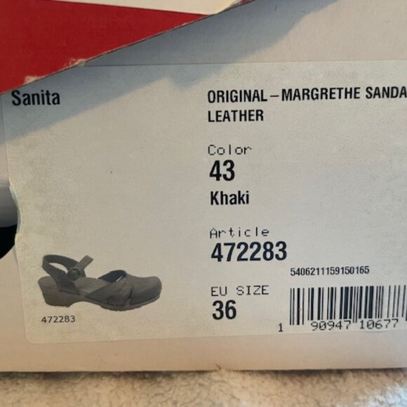 Sanita Margrethe Sandals Leather size 36 6 Khaki Clogs Wood Heel Green Beige - Picture 11 of 16